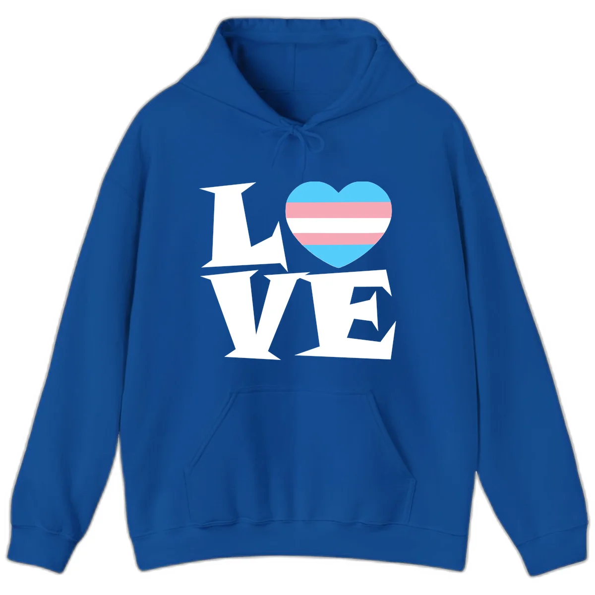 Trans pride heart with cyan, pink, and white stripes next to bold 'Love Wins' text on gray background in Royal