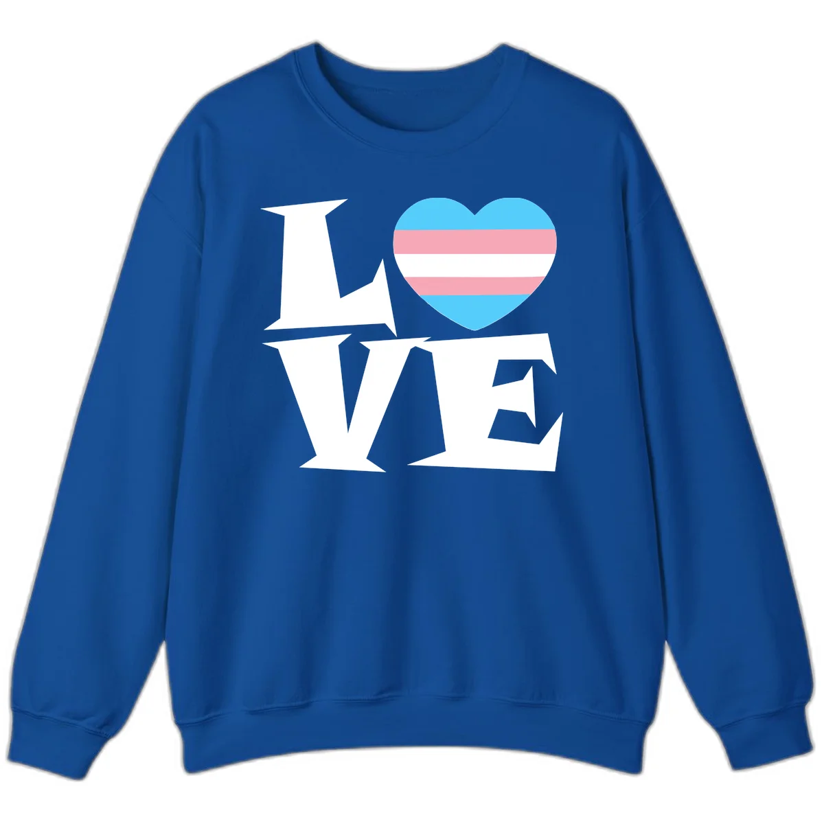 Trans pride heart with cyan, pink, and white stripes next to bold 'Love Wins' text on gray background in Royal