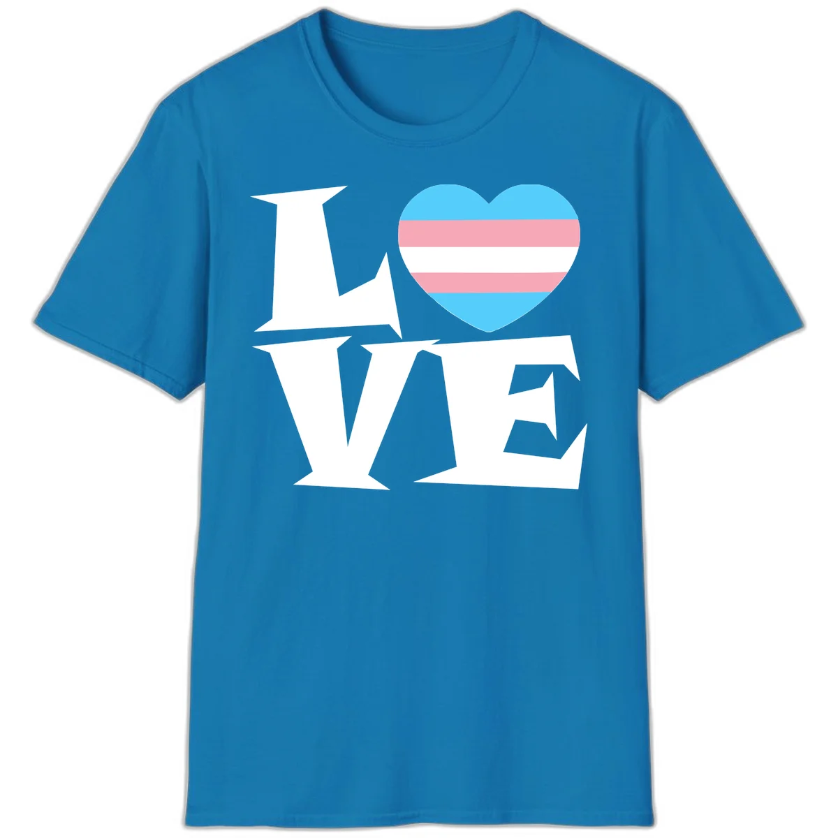 Trans pride heart with cyan, pink, and white stripes next to bold 'Love Wins' text on gray background in Sapphire
