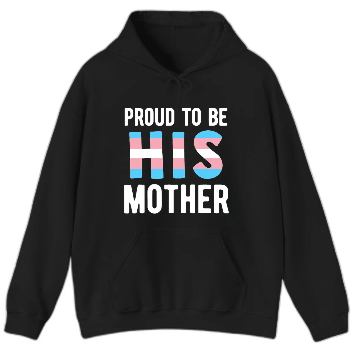 Proud trans mother design with blue, pink, and white striped cylinders and letter S featuring trans pride flag colors in Black