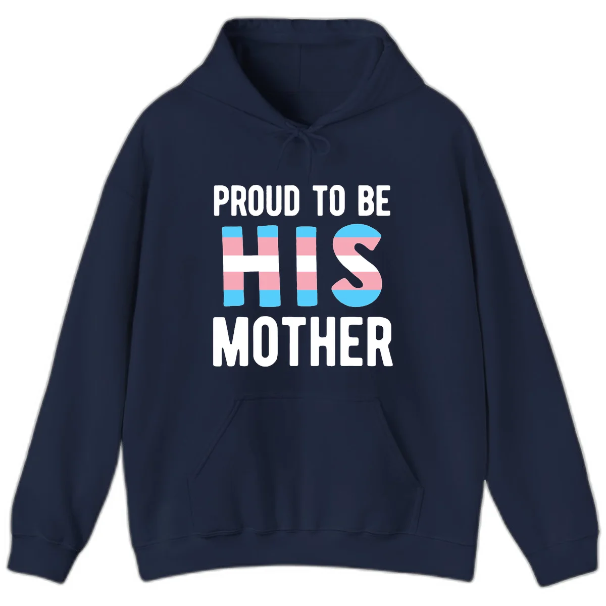 Proud trans mother design with blue, pink, and white striped cylinders and letter S featuring trans pride flag colors in Navy