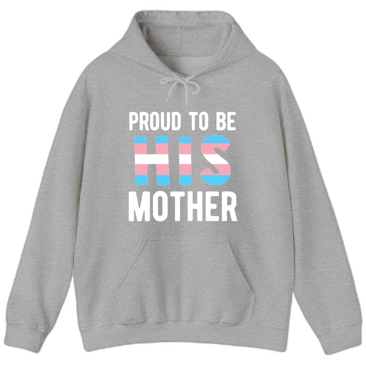 Proud trans mother design with blue, pink, and white striped cylinders and letter S featuring trans pride flag colors in Sport Grey