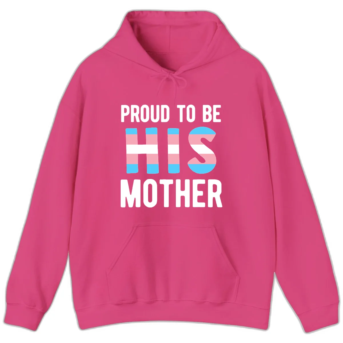 Proud trans mother design with blue, pink, and white striped cylinders and letter S featuring trans pride flag colors in Heliconia