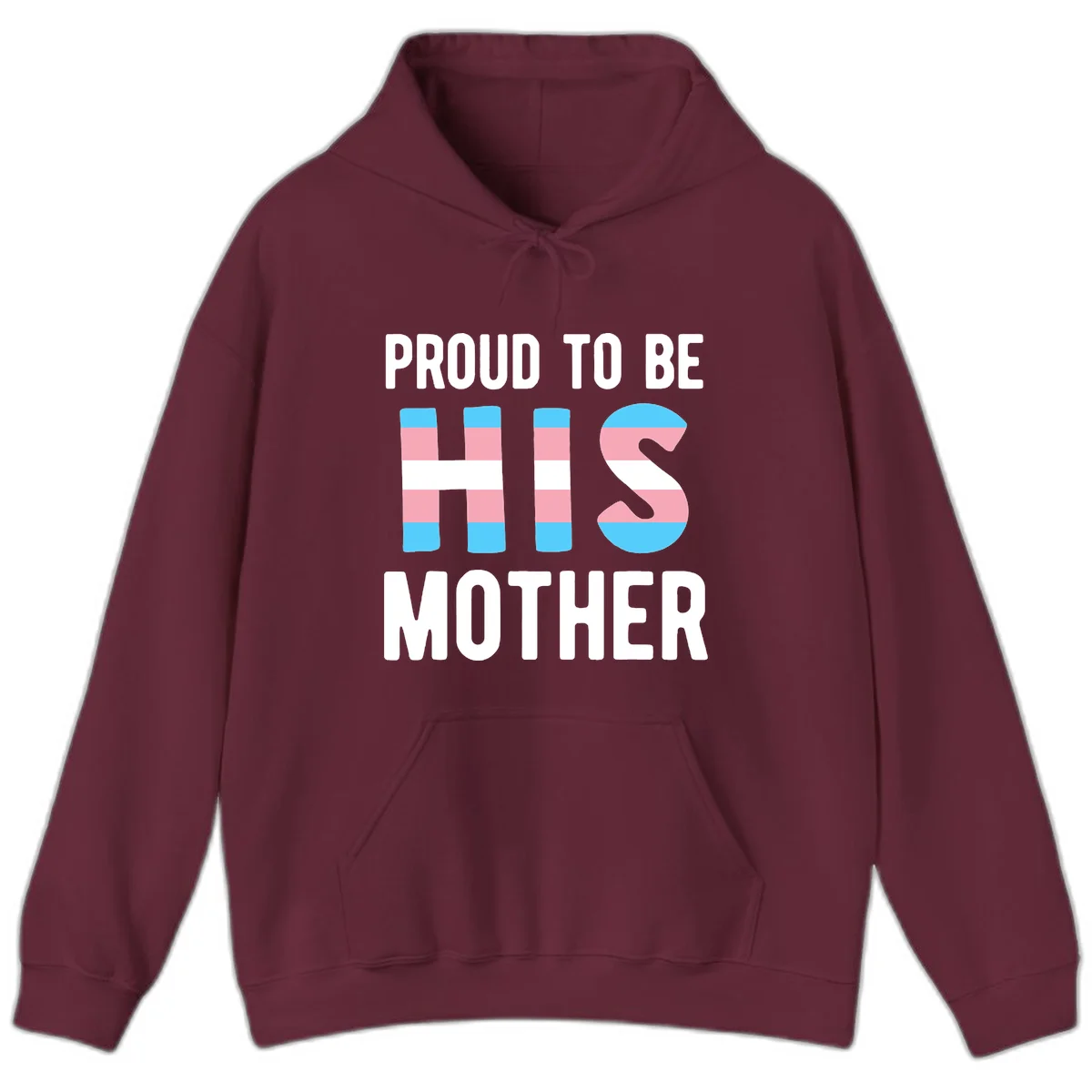 Proud trans mother design with blue, pink, and white striped cylinders and letter S featuring trans pride flag colors in Maroon