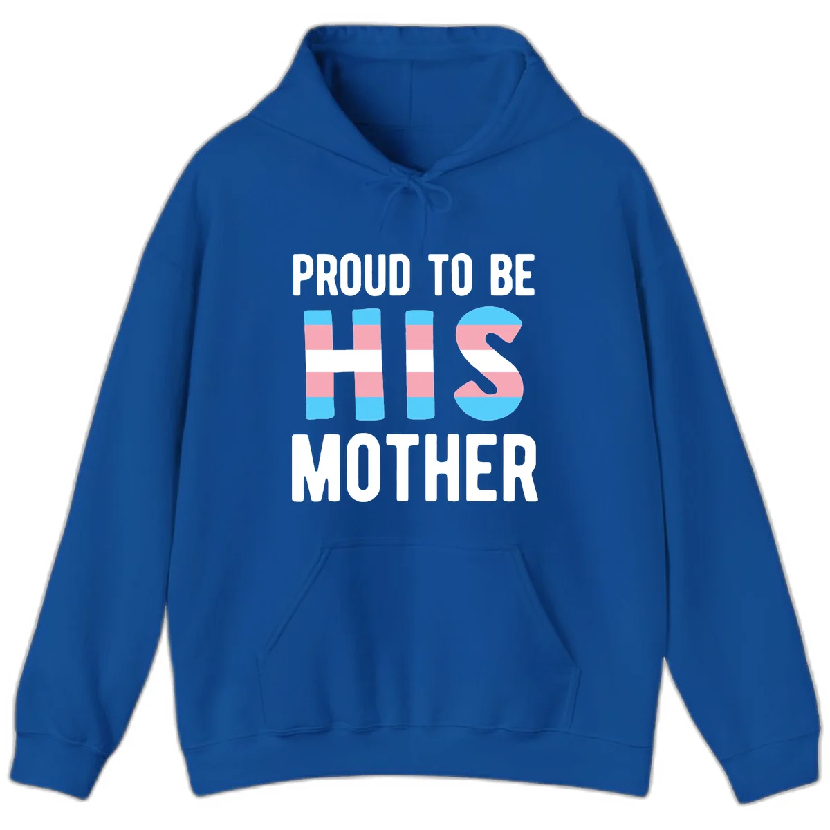 Proud trans mother design with blue, pink, and white striped cylinders and letter S featuring trans pride flag colors in Royal