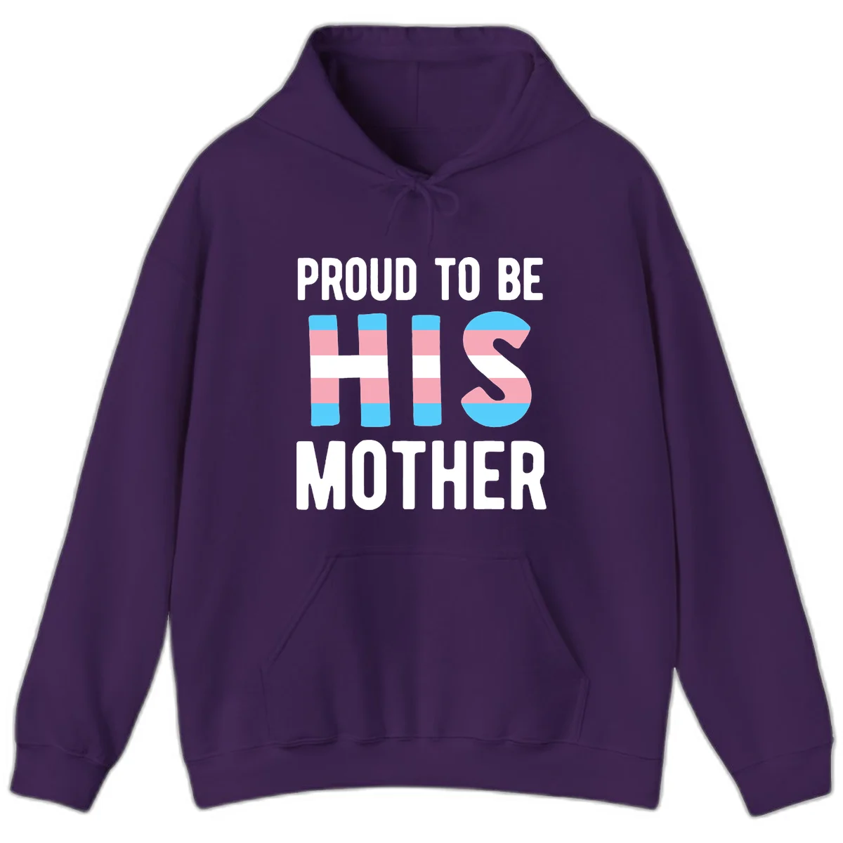 Proud trans mother design with blue, pink, and white striped cylinders and letter S featuring trans pride flag colors in Purple