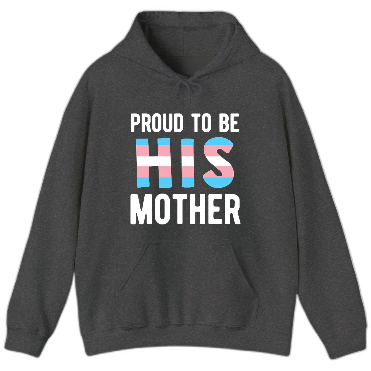 Proud trans mother design with blue, pink, and white striped cylinders and letter S featuring trans pride flag colors in Dark Heather