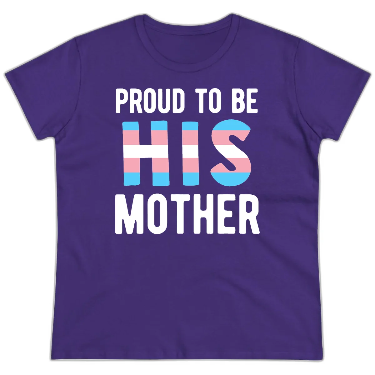 Proud trans mother design with blue, pink, and white striped cylinders and letter S featuring trans pride flag colors in Purple