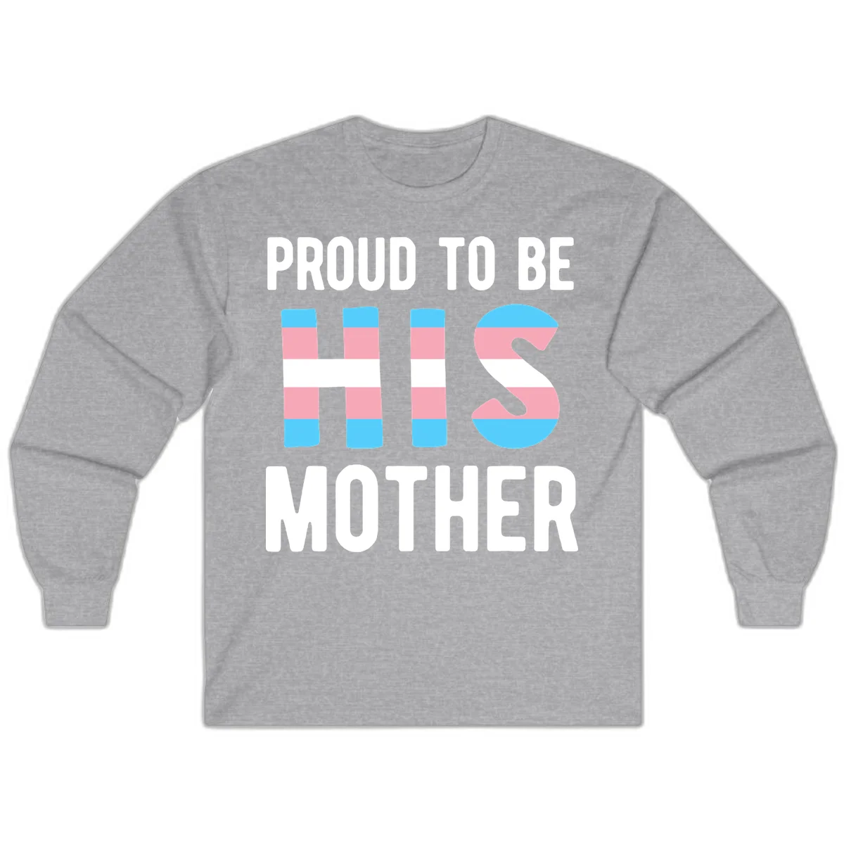 Proud trans mother design with blue, pink, and white striped cylinders and letter S featuring trans pride flag colors in Sport Grey