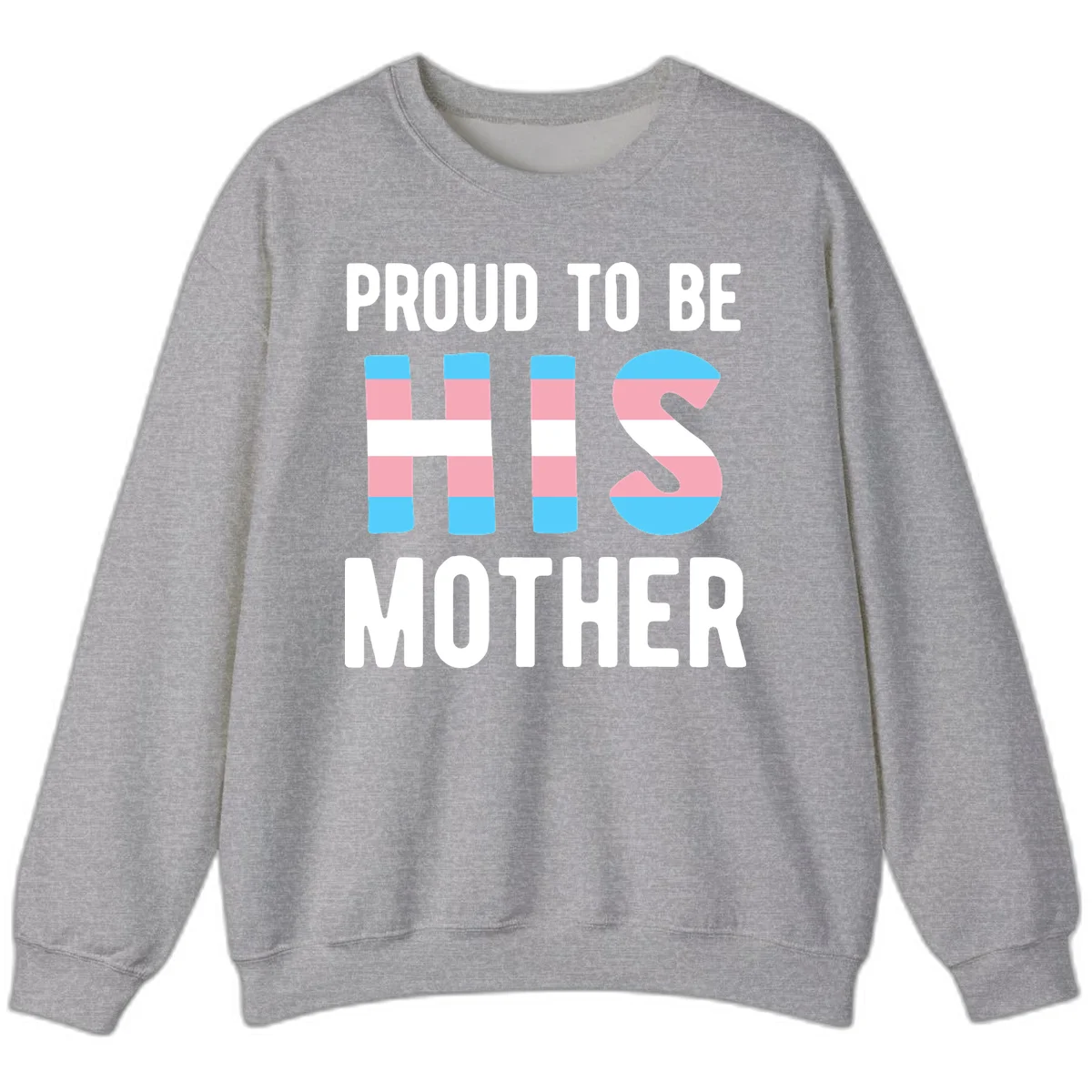 Proud trans mother design with blue, pink, and white striped cylinders and letter S featuring trans pride flag colors in Sport Grey