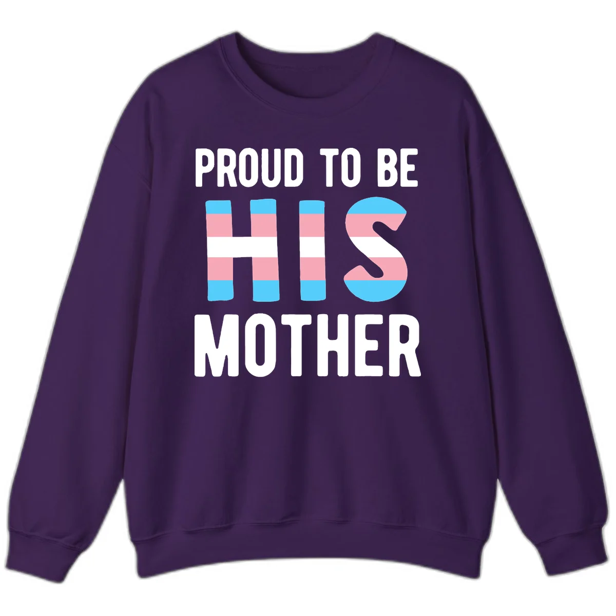 Proud trans mother design with blue, pink, and white striped cylinders and letter S featuring trans pride flag colors in Purple