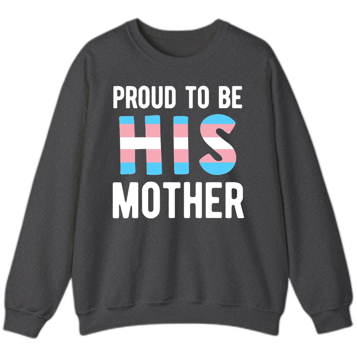 Proud trans mother design with blue, pink, and white striped cylinders and letter S featuring trans pride flag colors in Dark Heather