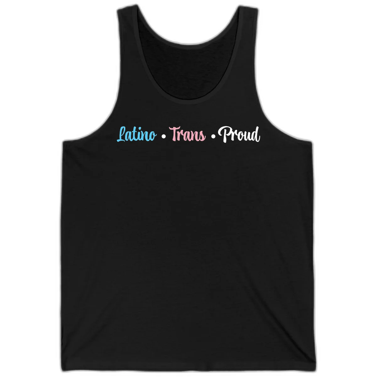 Latino Trans Proud design with blue, pink, and white script text on gray background celebrating LGBTQ identity in Black