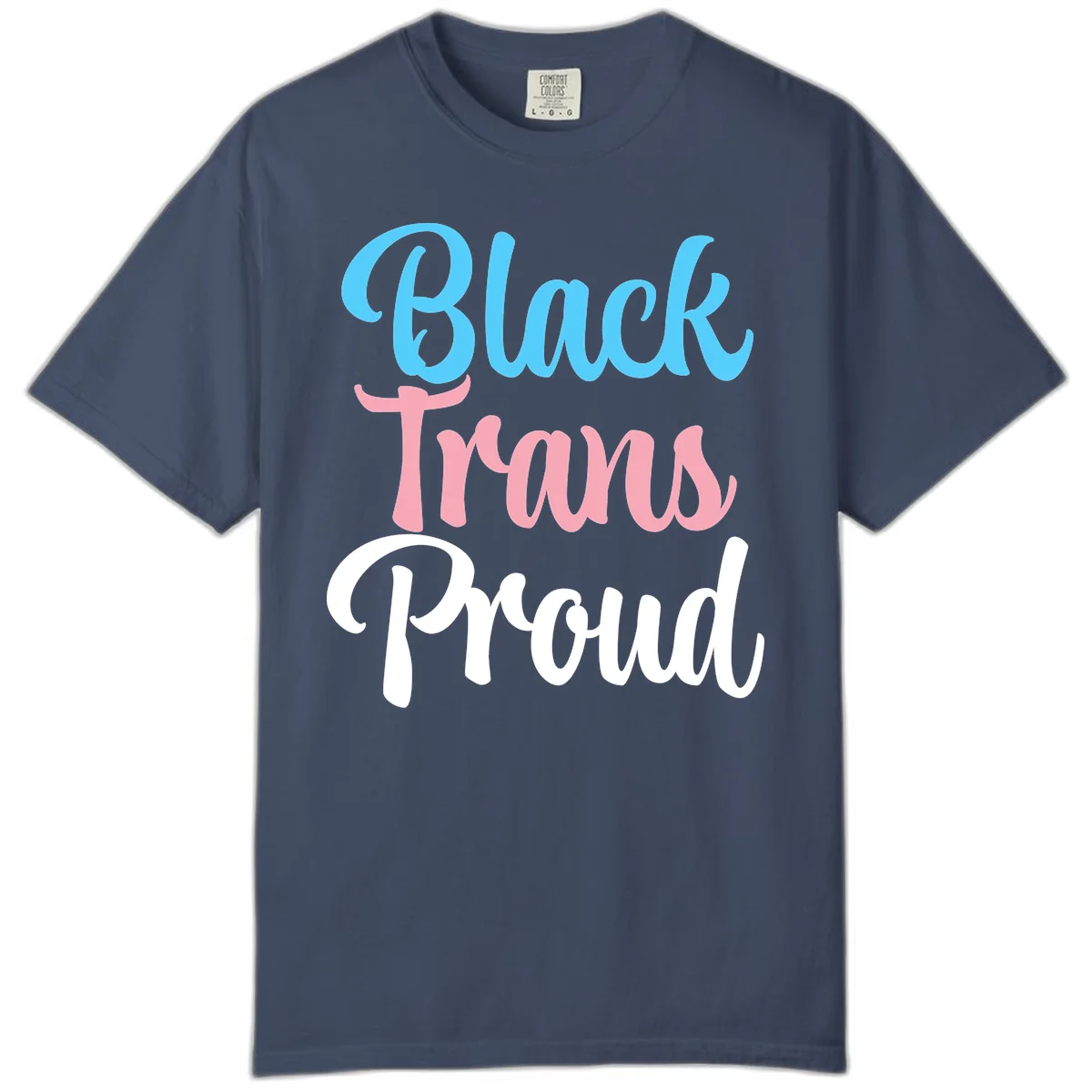 Block Tram Squad design with stacked text in cyan, pink, and white on gray background in Midnight