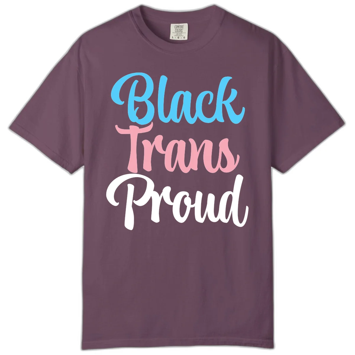 Block Tram Squad design with stacked text in cyan, pink, and white on gray background in Berry