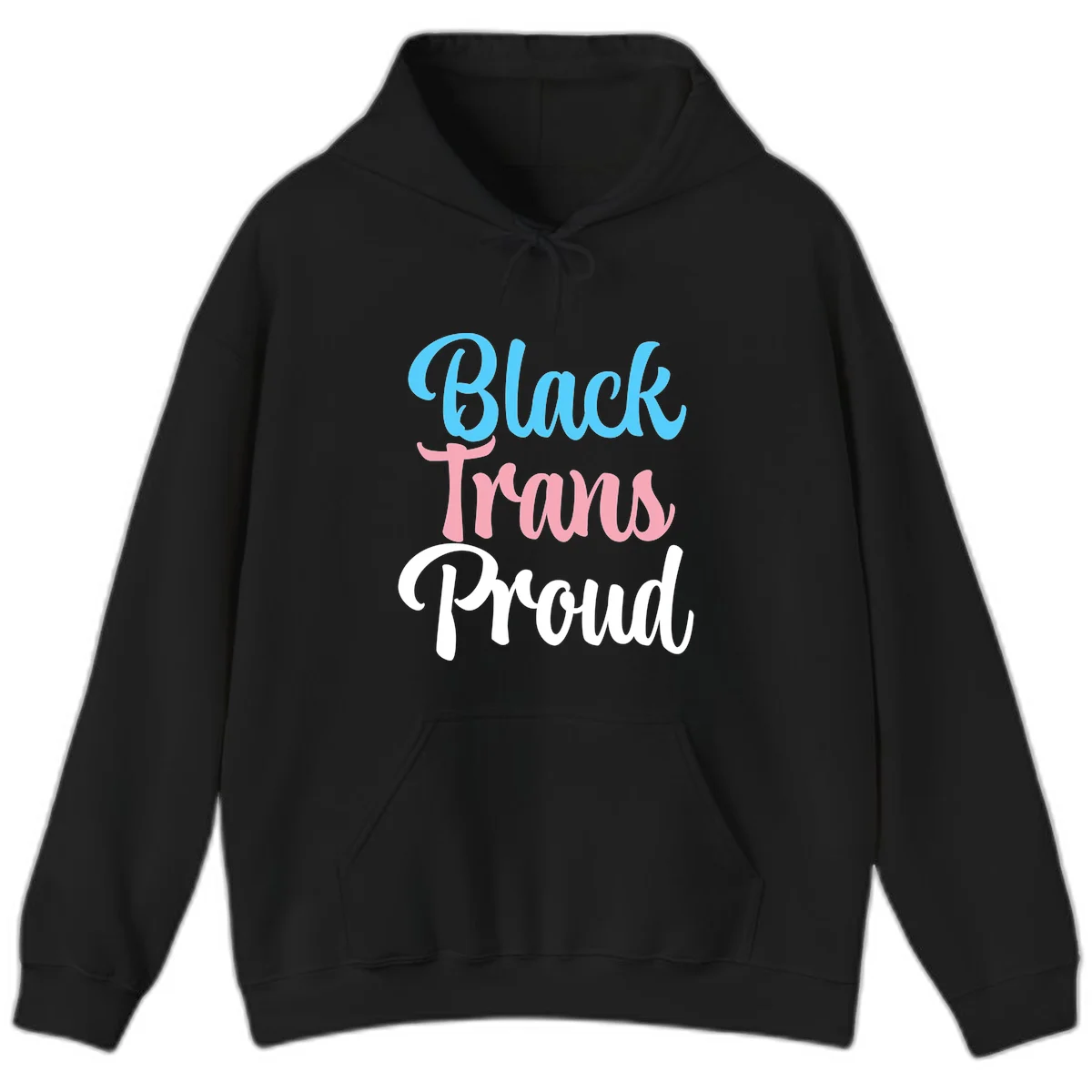 Block Tram Squad design with stacked text in cyan, pink, and white on gray background in Black