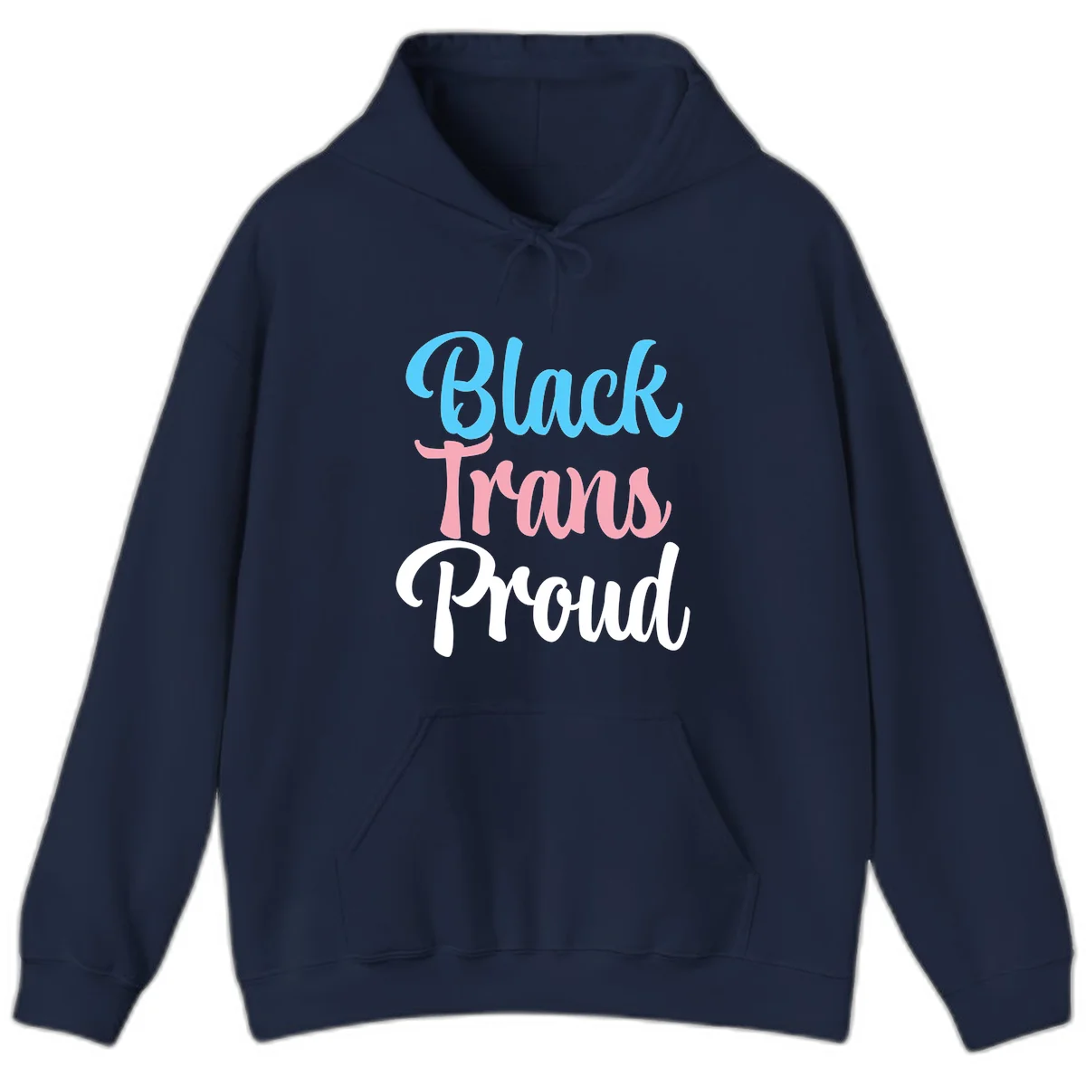 Block Tram Squad design with stacked text in cyan, pink, and white on gray background in Navy