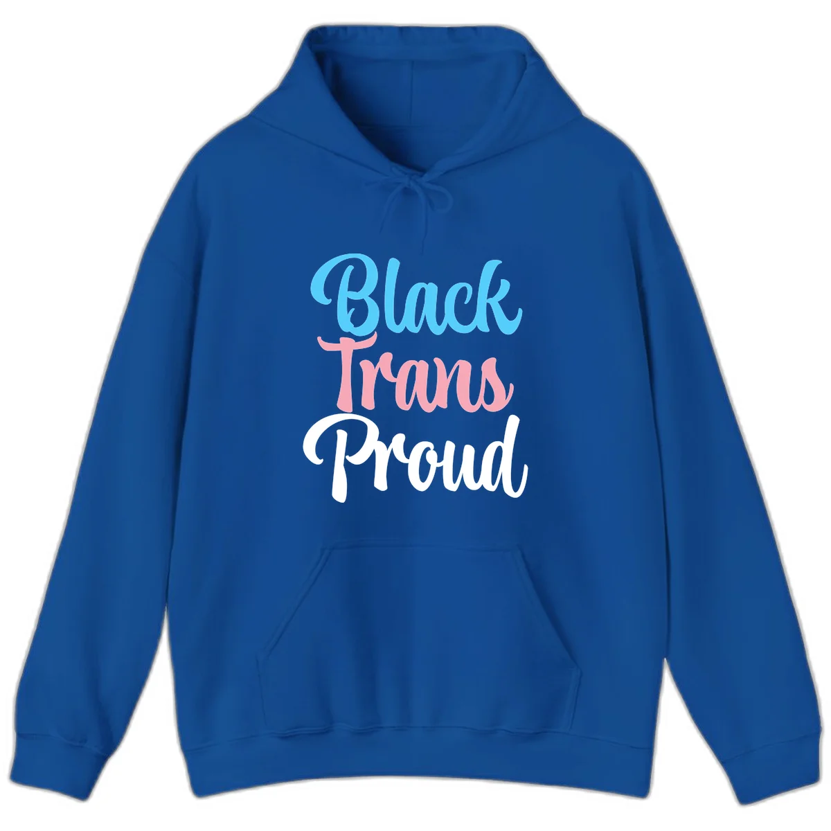 Block Tram Squad design with stacked text in cyan, pink, and white on gray background in Royal