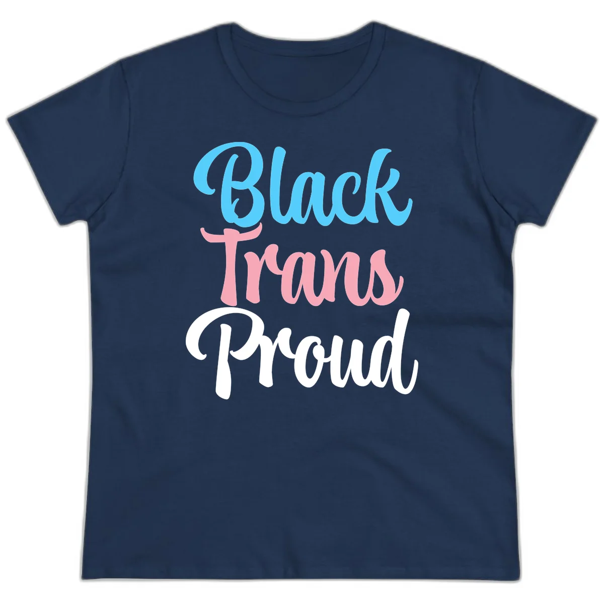 Block Tram Squad design with stacked text in cyan, pink, and white on gray background in Navy