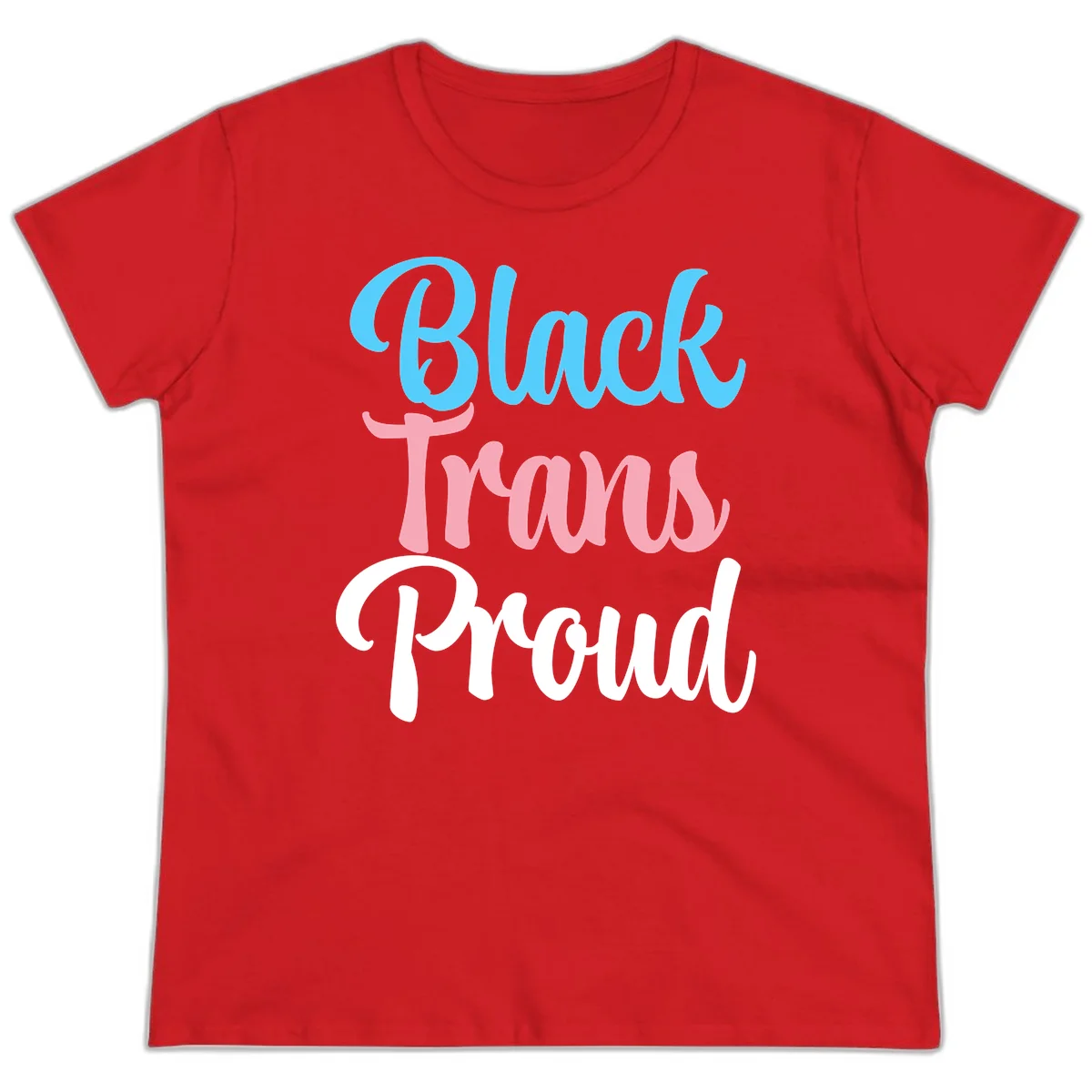 Block Tram Squad design with stacked text in cyan, pink, and white on gray background in Red