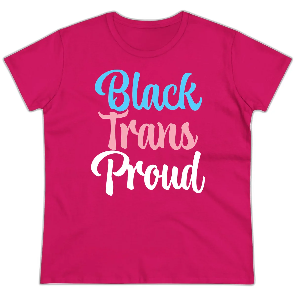 Block Tram Squad design with stacked text in cyan, pink, and white on gray background in Heliconia