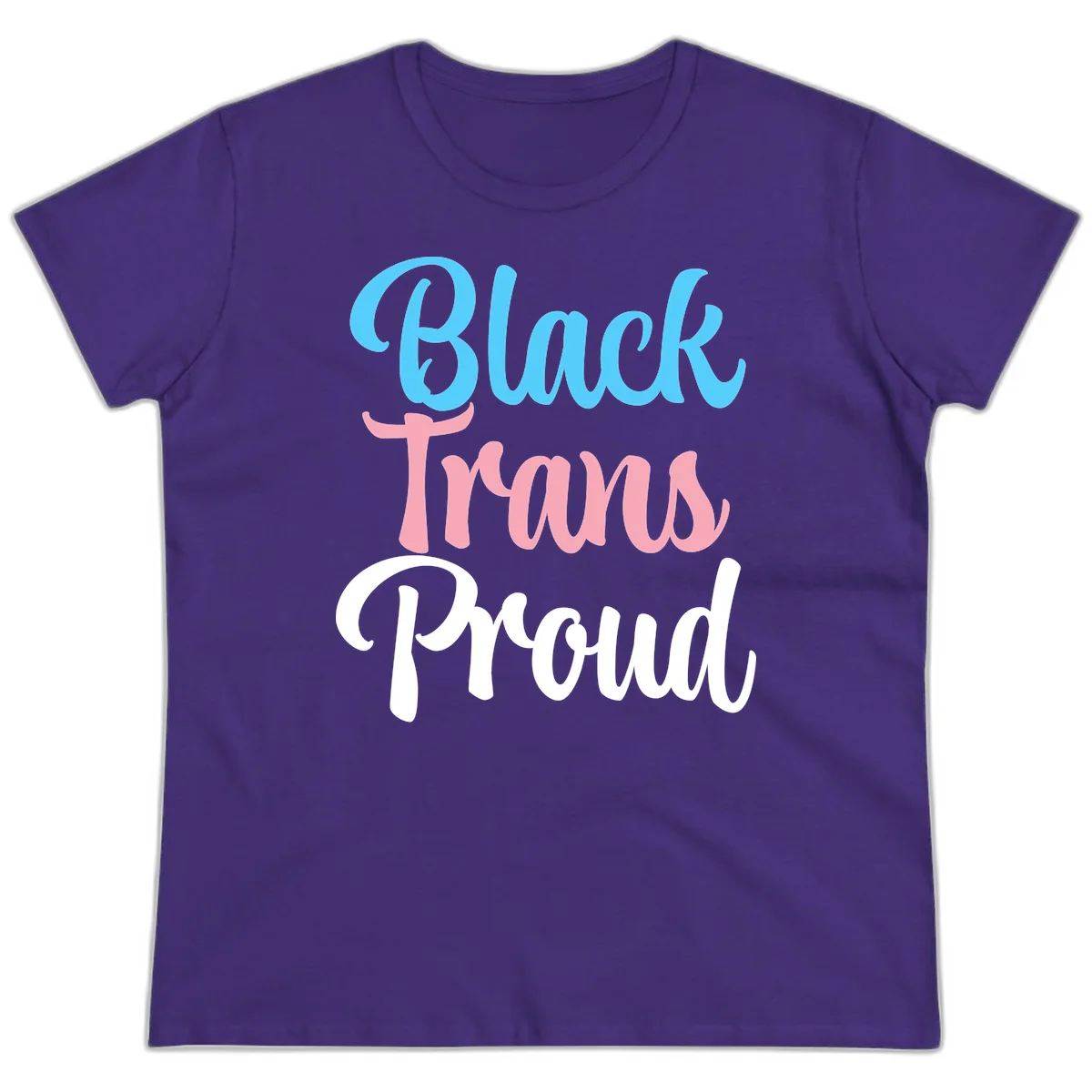 Block Tram Squad design with stacked text in cyan, pink, and white on gray background in Purple