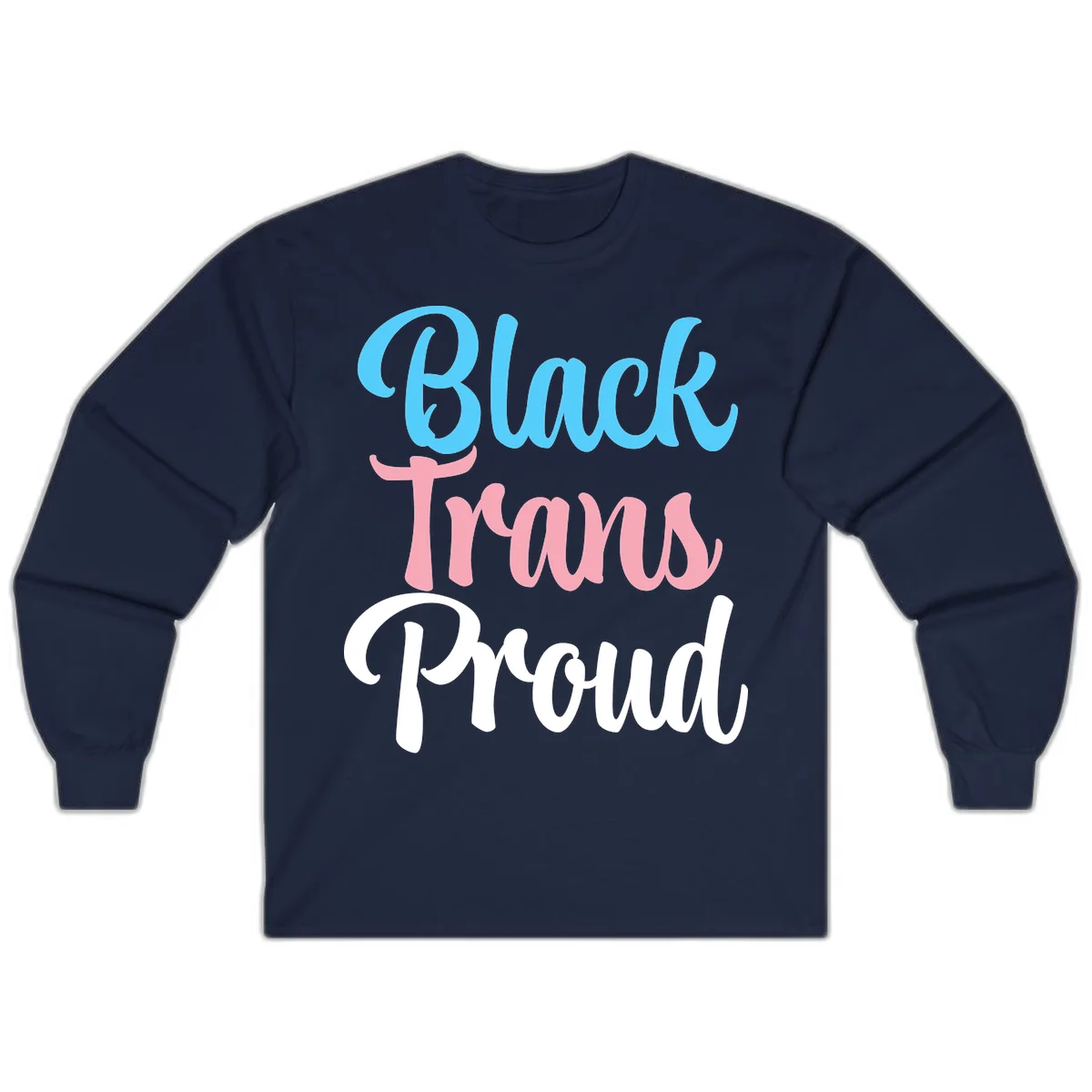 Block Tram Squad design with stacked text in cyan, pink, and white on gray background in Navy