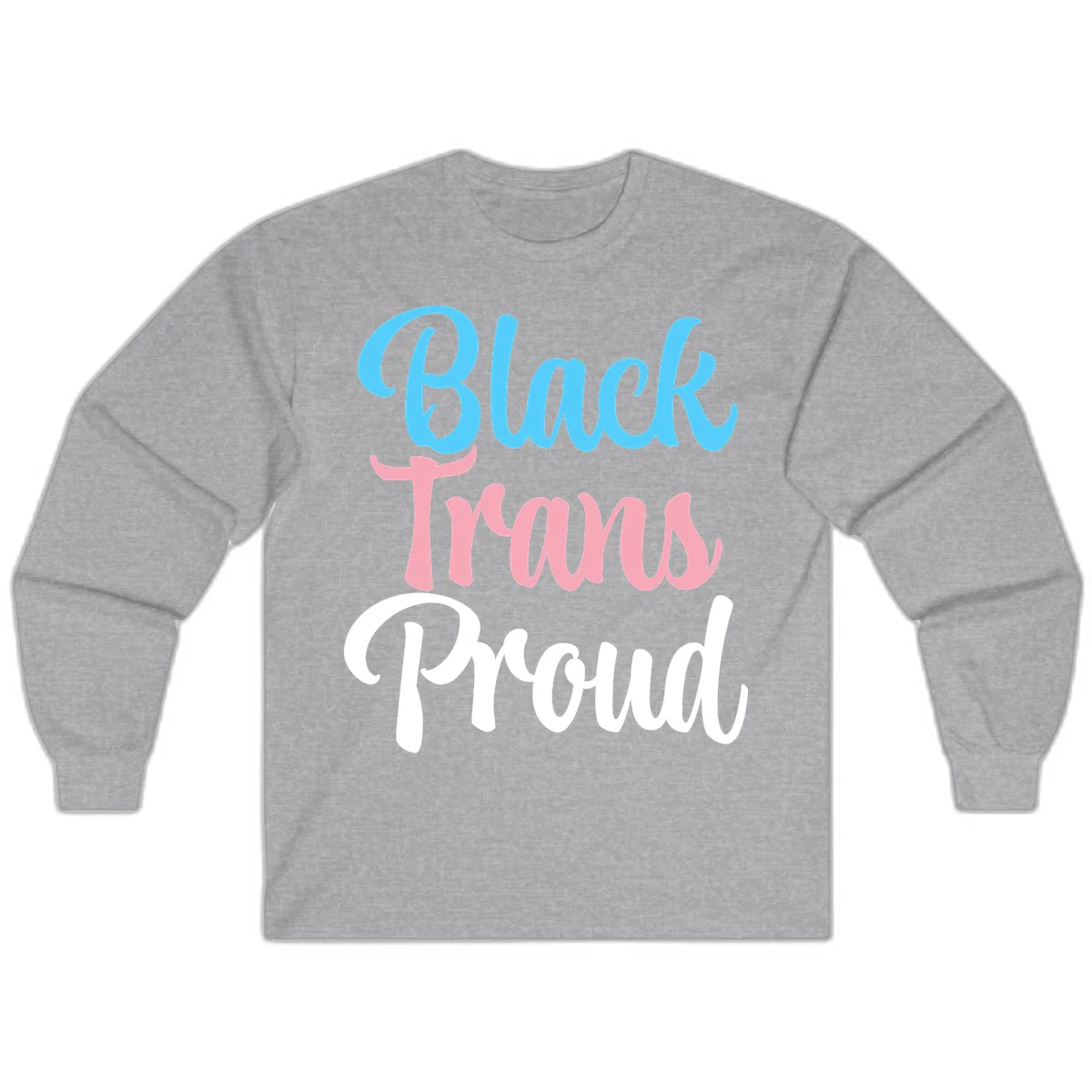Block Tram Squad design with stacked text in cyan, pink, and white on gray background in Sport Grey