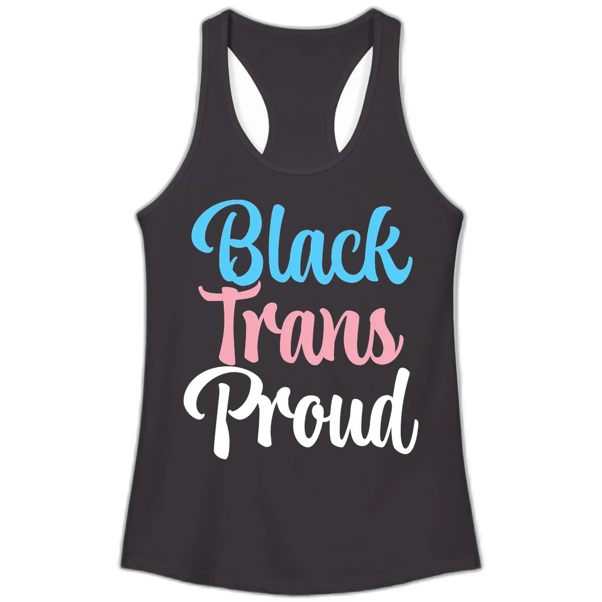 Block Tram Squad design with stacked text in cyan, pink, and white on gray background in Black