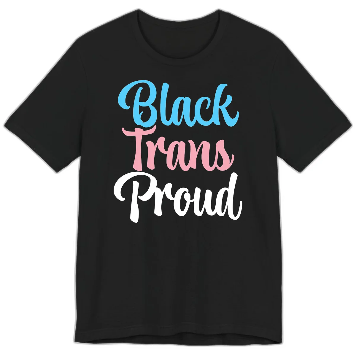 Block Tram Squad design with stacked text in cyan, pink, and white on gray background in Black