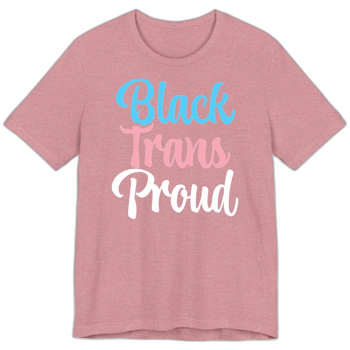 Block Tram Squad design with stacked text in cyan, pink, and white on gray background in Heather Orchid