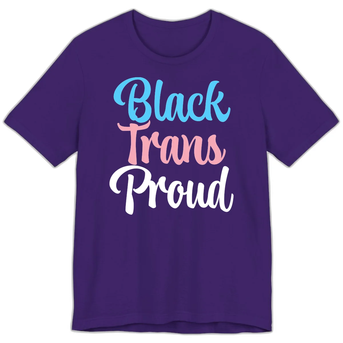 Block Tram Squad design with stacked text in cyan, pink, and white on gray background in Team Purple