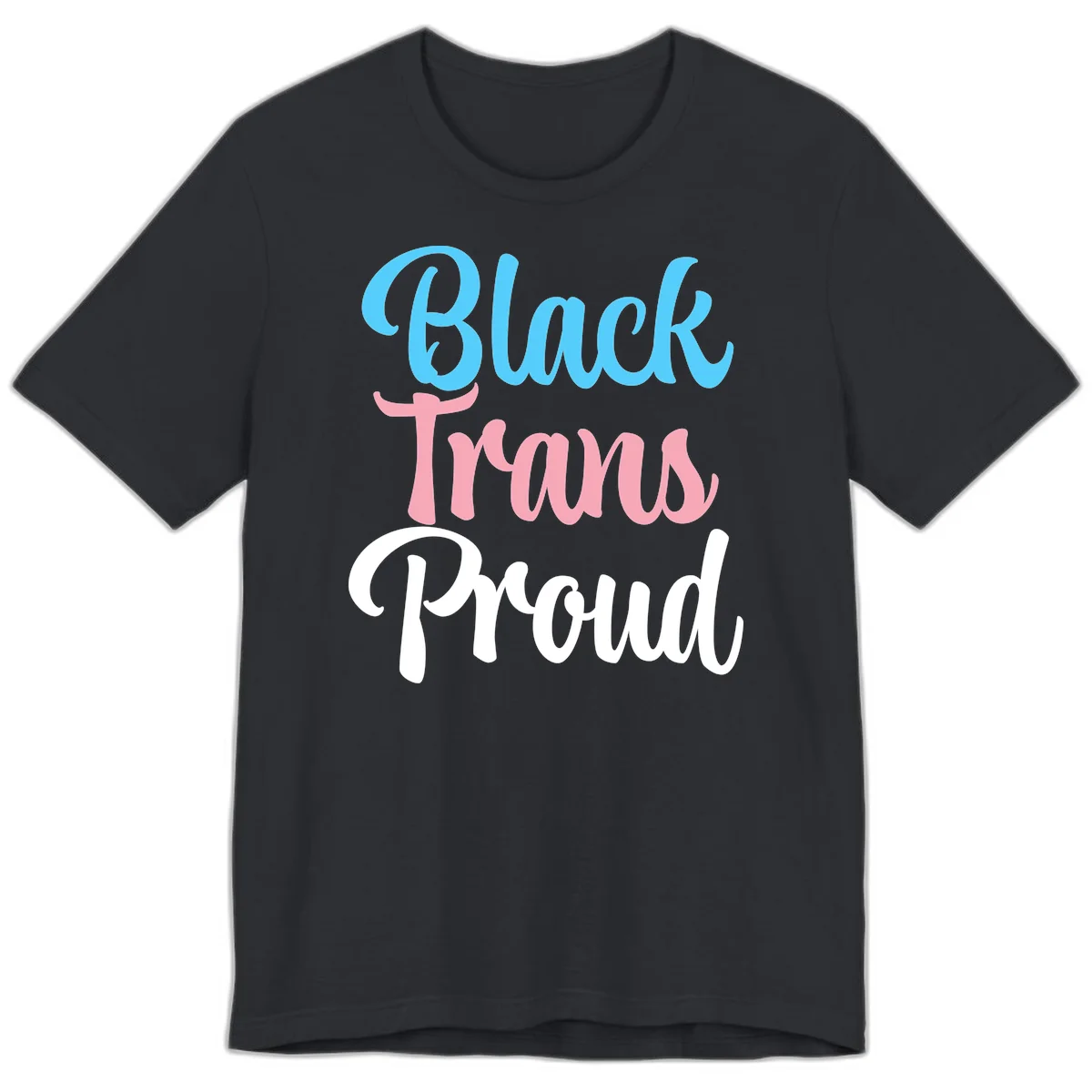 Block Tram Squad design with stacked text in cyan, pink, and white on gray background in Vintage Black