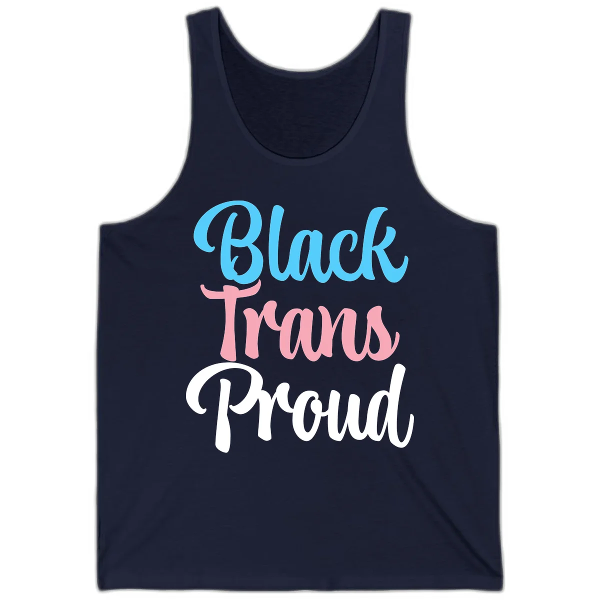 Block Tram Squad design with stacked text in cyan, pink, and white on gray background in Navy