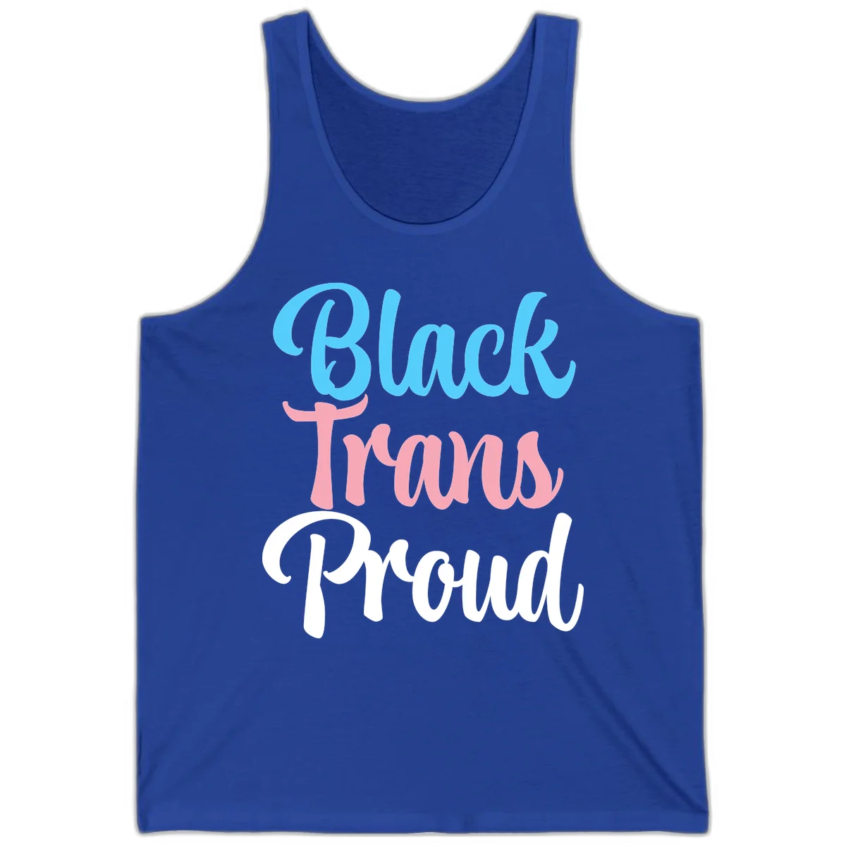 Block Tram Squad design with stacked text in cyan, pink, and white on gray background in True Royal