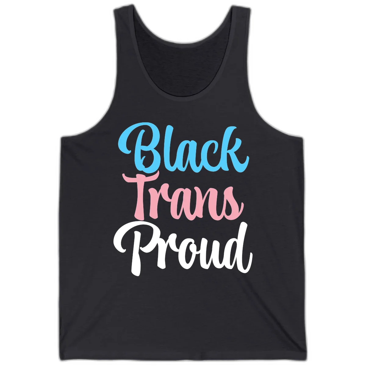 Block Tram Squad design with stacked text in cyan, pink, and white on gray background in Dark Grey