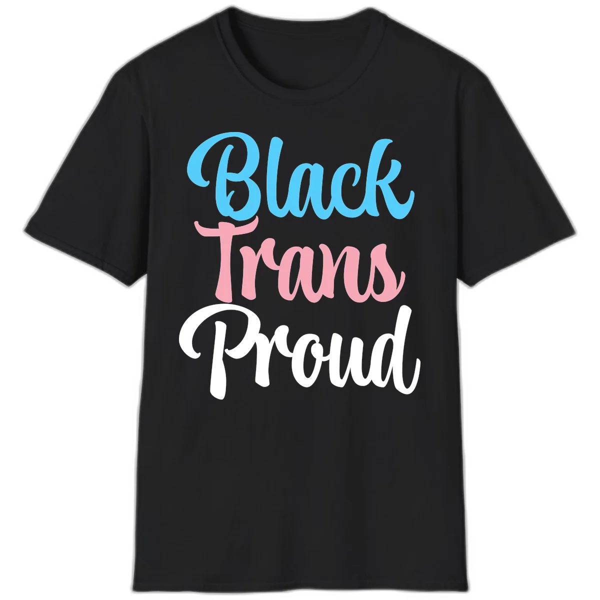 Block Tram Squad design with stacked text in cyan, pink, and white on gray background in Black