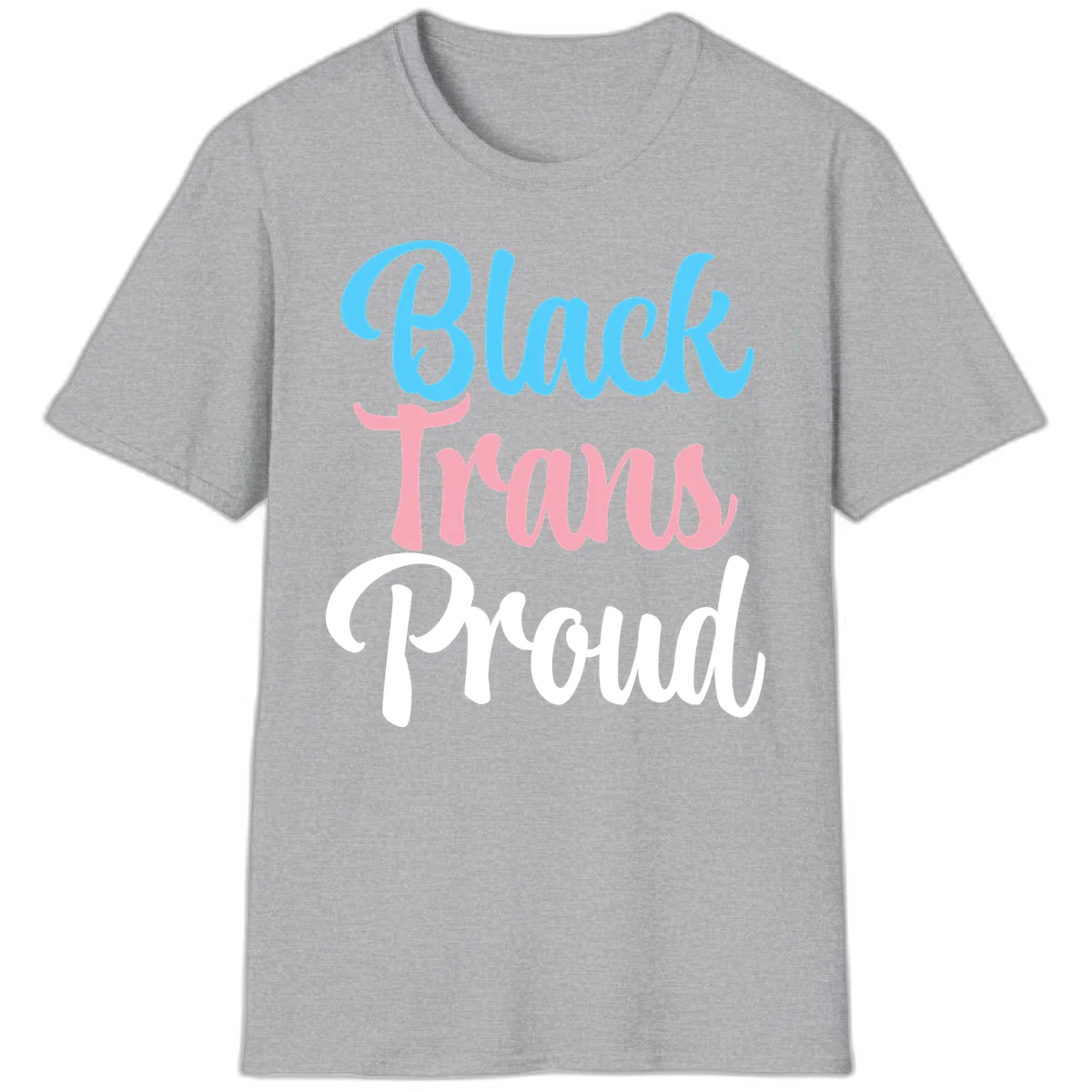 Block Tram Squad design with stacked text in cyan, pink, and white on gray background in Sport Grey