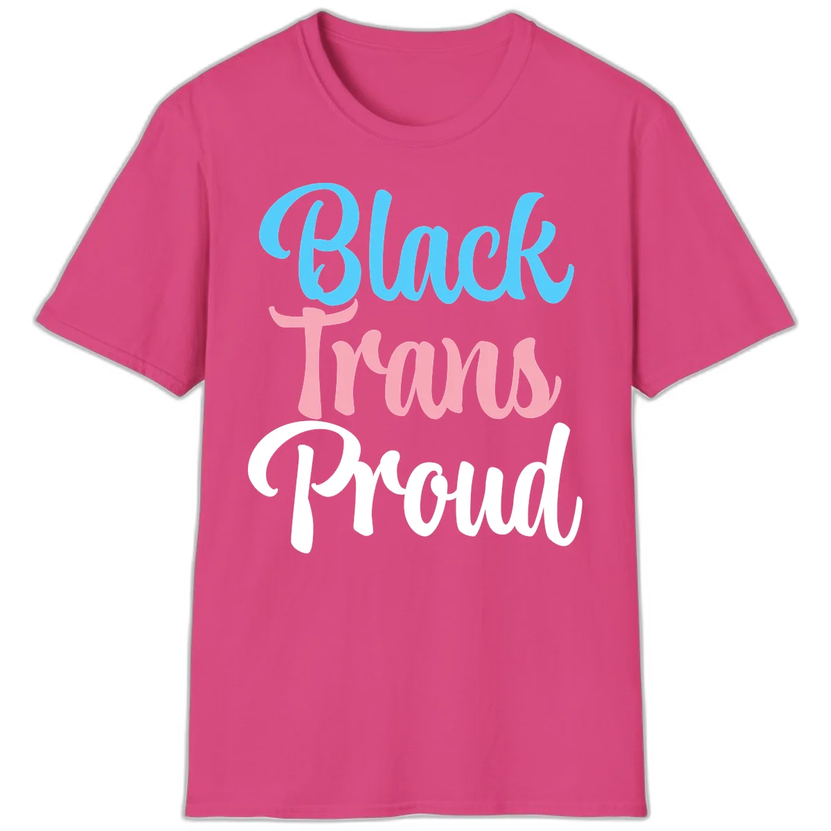 Block Tram Squad design with stacked text in cyan, pink, and white on gray background in Heliconia