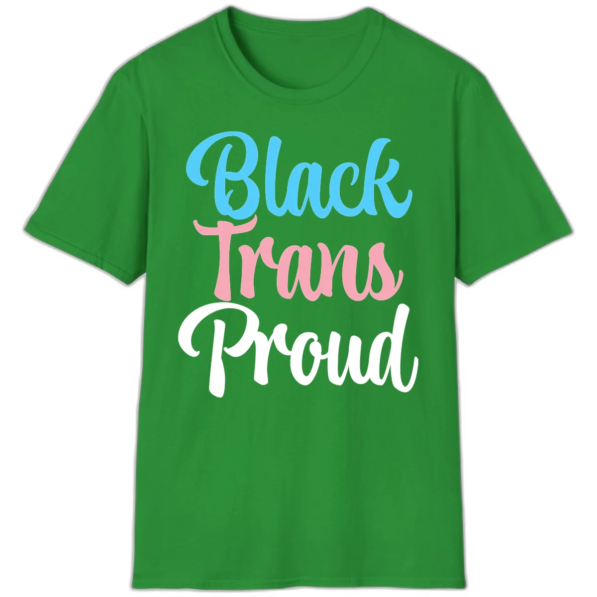 Block Tram Squad design with stacked text in cyan, pink, and white on gray background in Irish Green