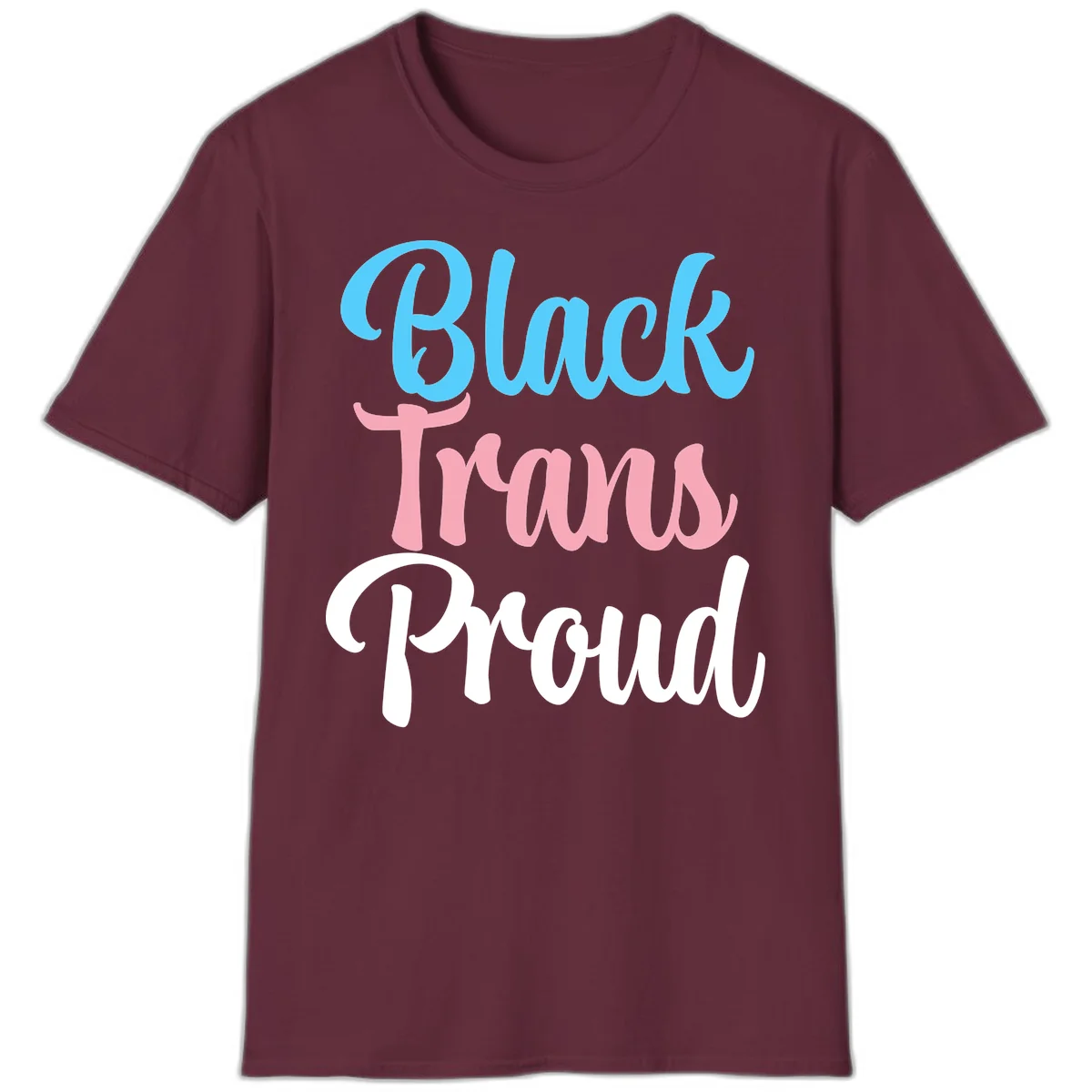 Block Tram Squad design with stacked text in cyan, pink, and white on gray background in Maroon