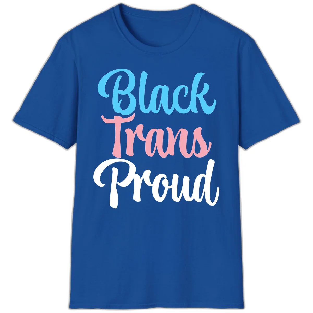 Block Tram Squad design with stacked text in cyan, pink, and white on gray background in Royal