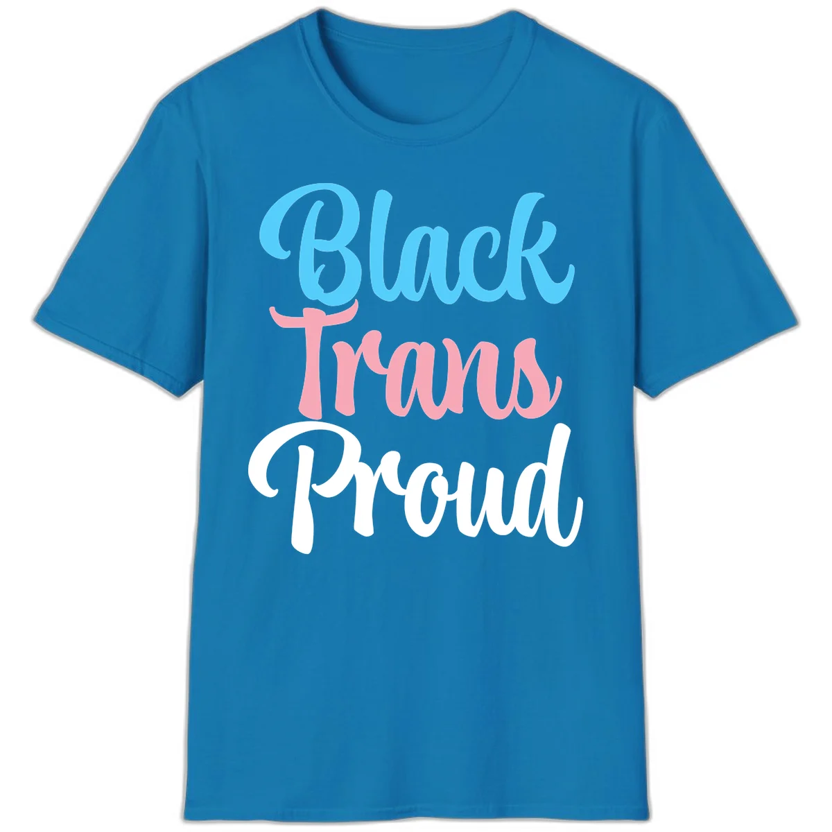 Block Tram Squad design with stacked text in cyan, pink, and white on gray background in Sapphire