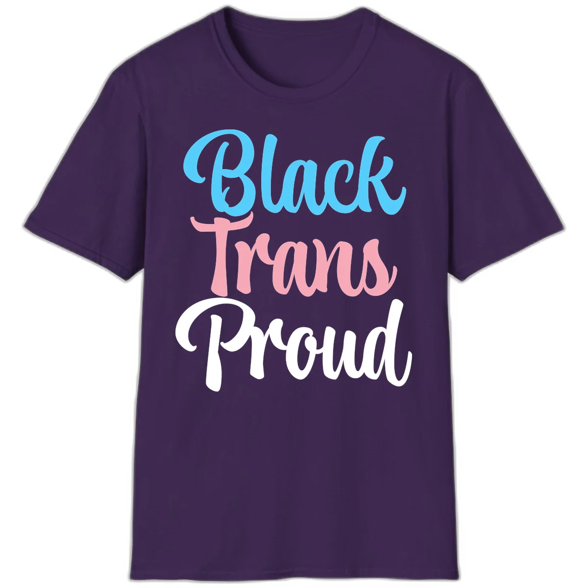 Block Tram Squad design with stacked text in cyan, pink, and white on gray background in Purple