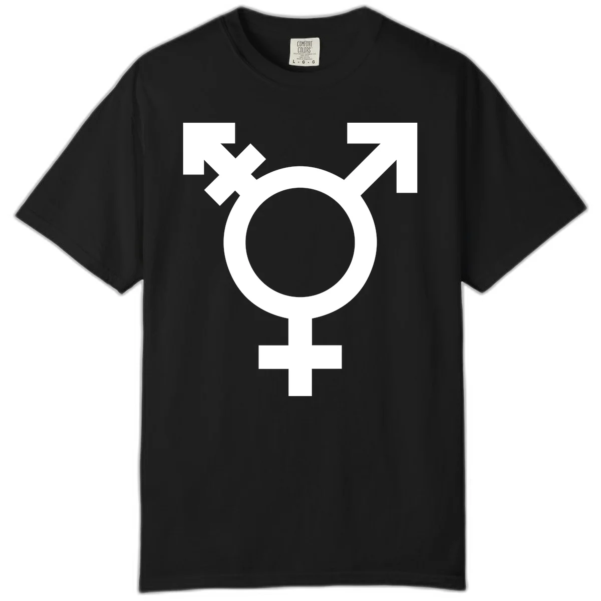 White transgender pride symbol featuring a circle with cross on gray background, representing trans identity and LGBTQ pride in Black