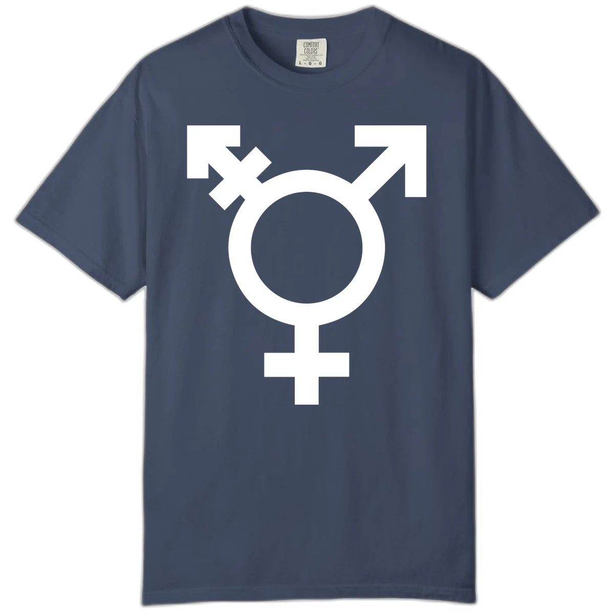 White transgender pride symbol featuring a circle with cross on gray background, representing trans identity and LGBTQ pride in Midnight