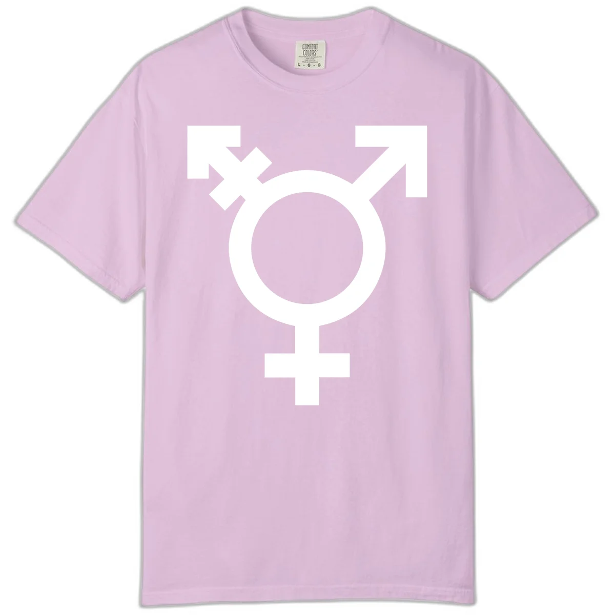 White transgender pride symbol featuring a circle with cross on gray background, representing trans identity and LGBTQ pride in Orchid