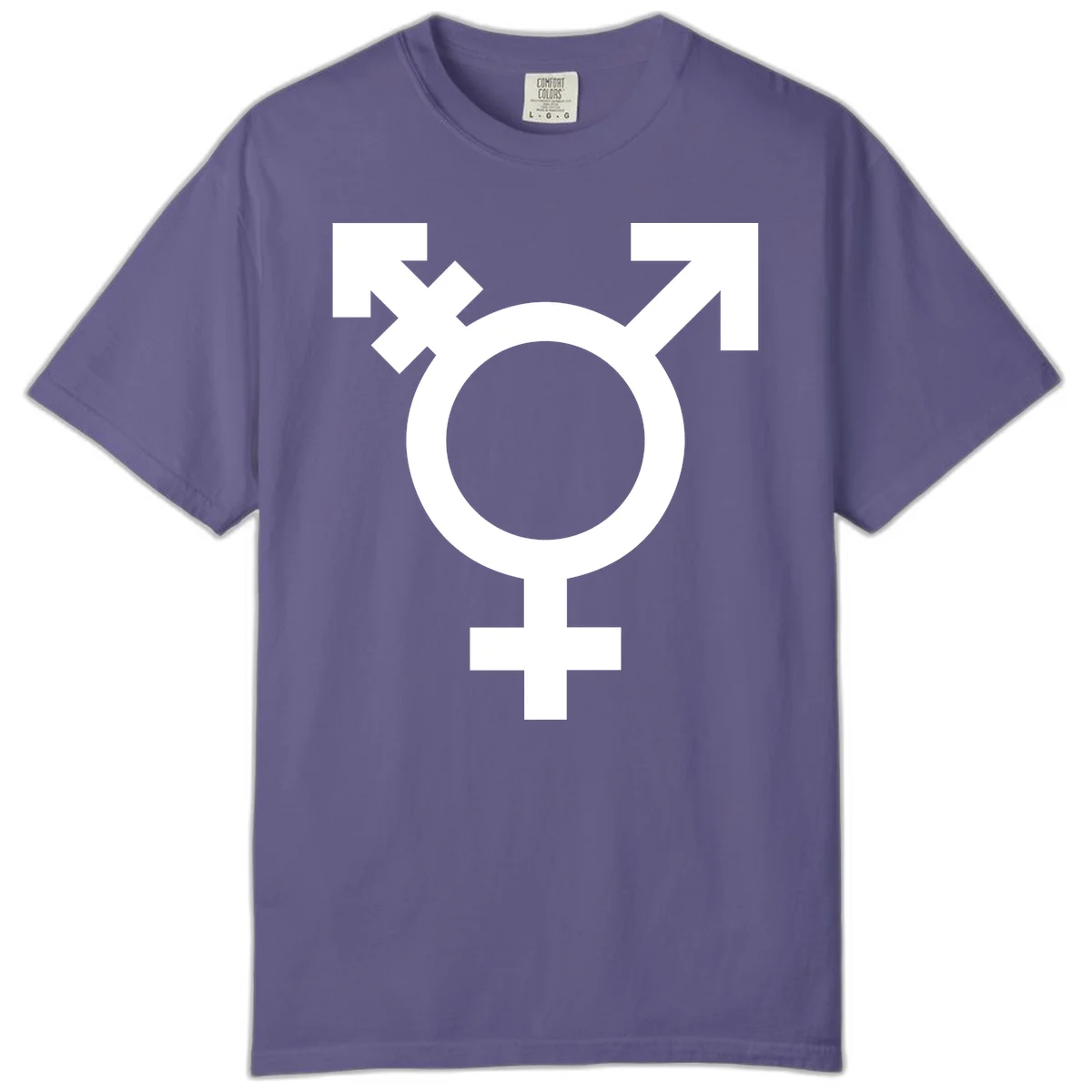 White transgender pride symbol featuring a circle with cross on gray background, representing trans identity and LGBTQ pride in Grape