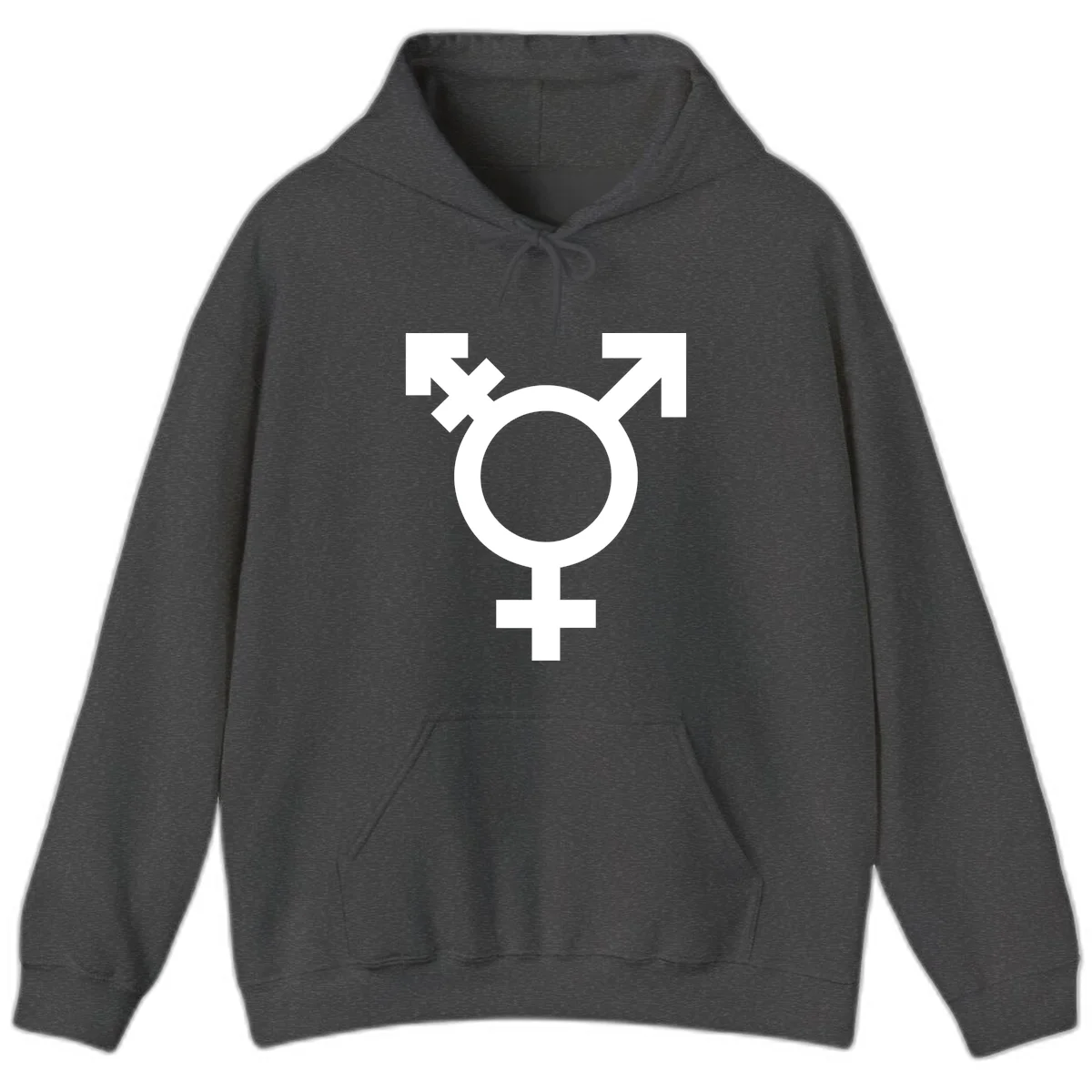 White transgender pride symbol featuring a circle with cross on gray background, representing trans identity and LGBTQ pride in Dark Heather