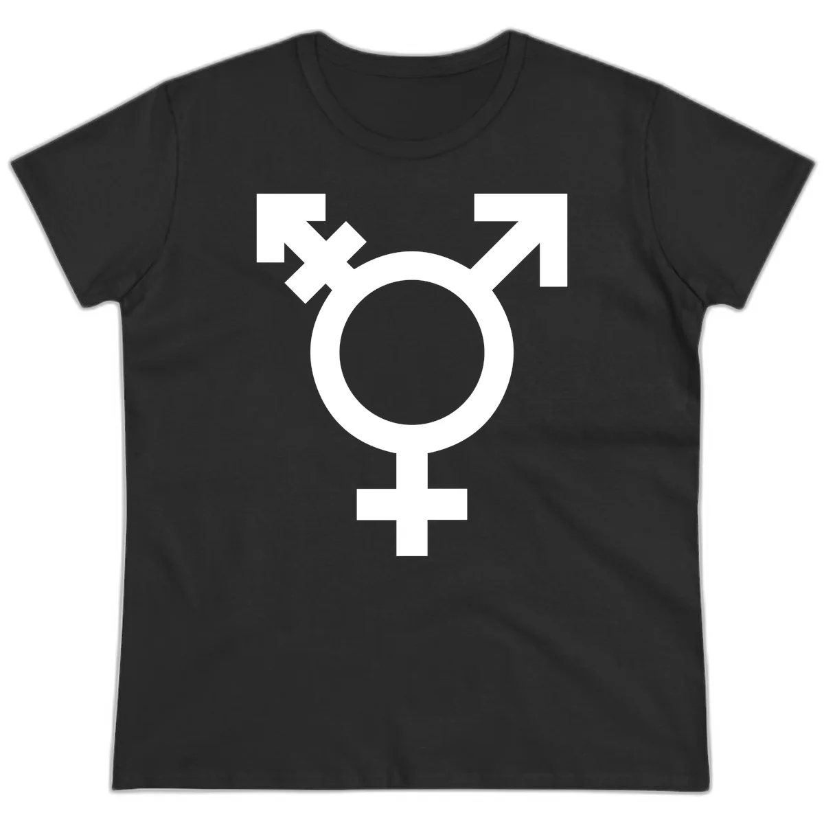 White transgender pride symbol featuring a circle with cross on gray background, representing trans identity and LGBTQ pride in Black